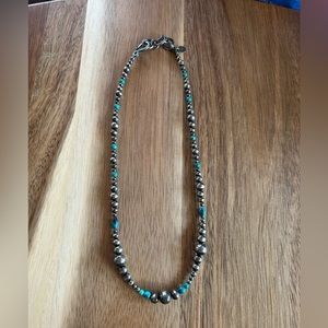 Native American Navajo pearls and turquoise single strand necklace